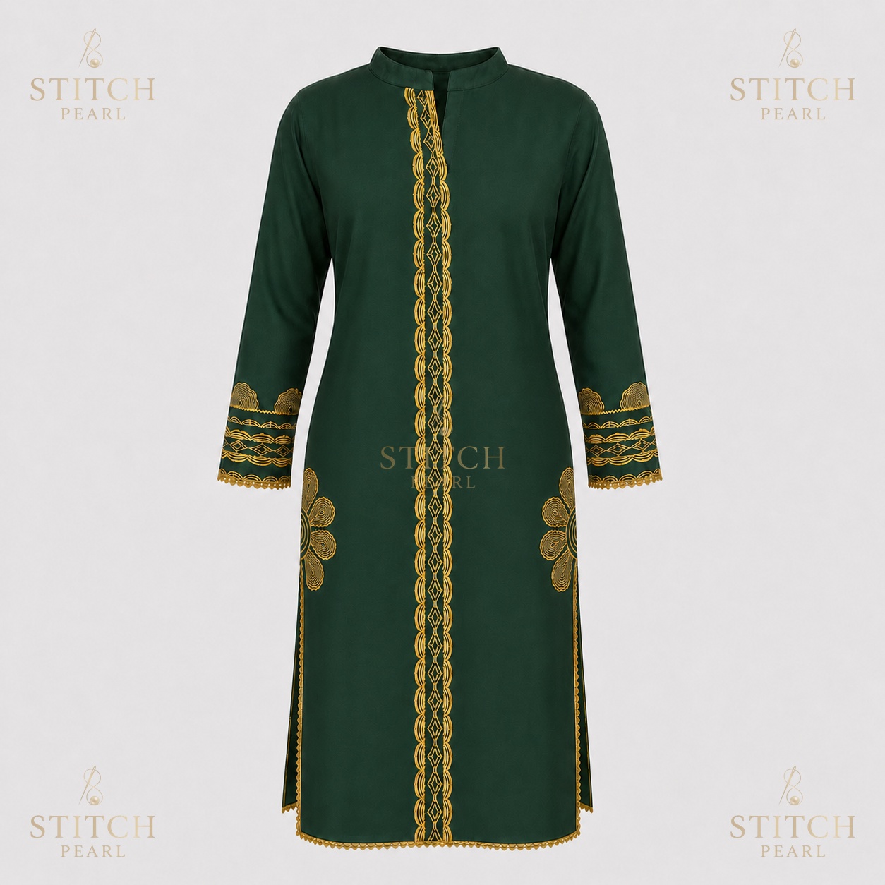 Stitch Pearl Guldasta Bottle Green Embroidered Kurta