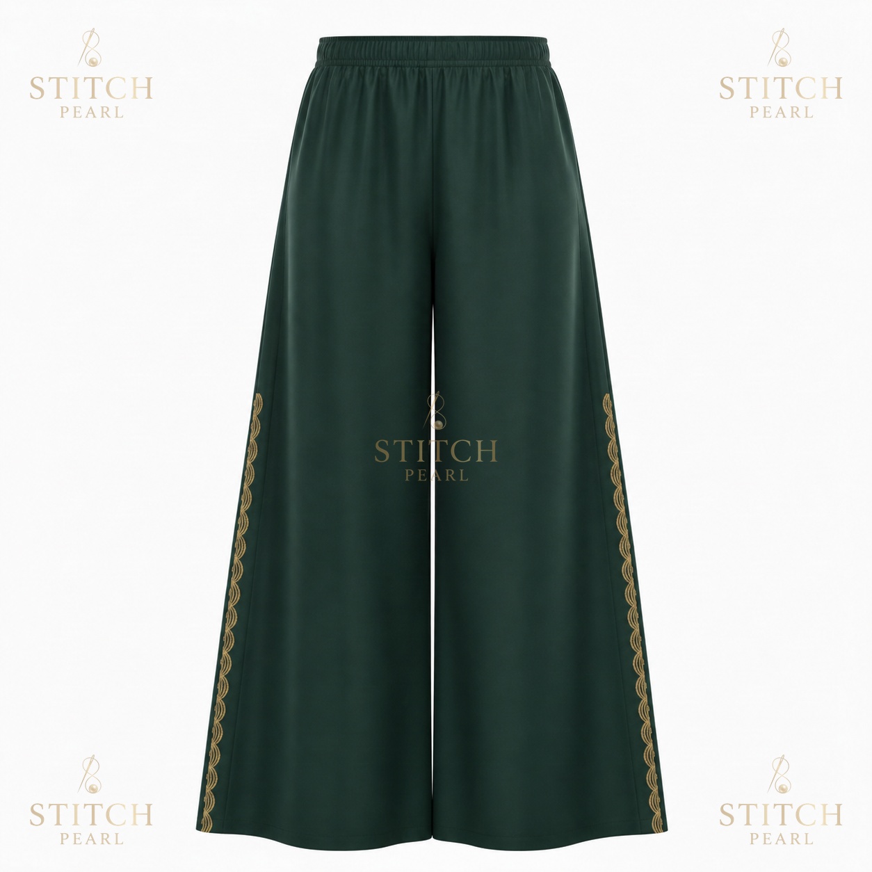 Stitch Pearl Guldasta Bottle Green Wide Leg Shalwar