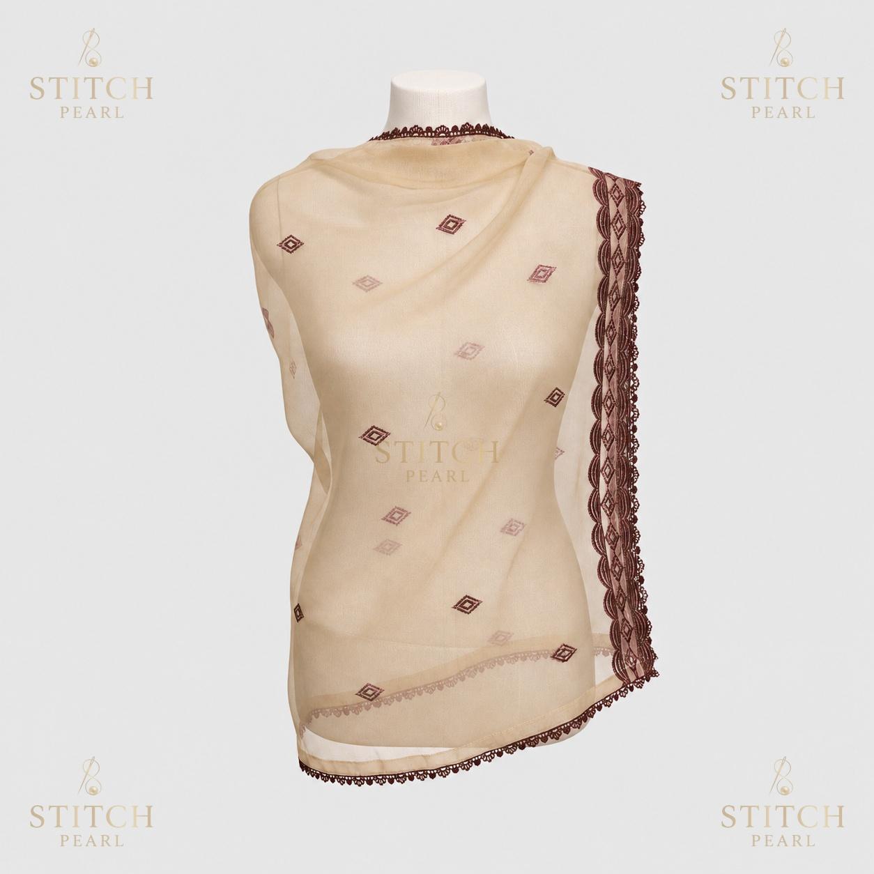 Stitch Pearl Guldasta Mehron Lace Dupatta